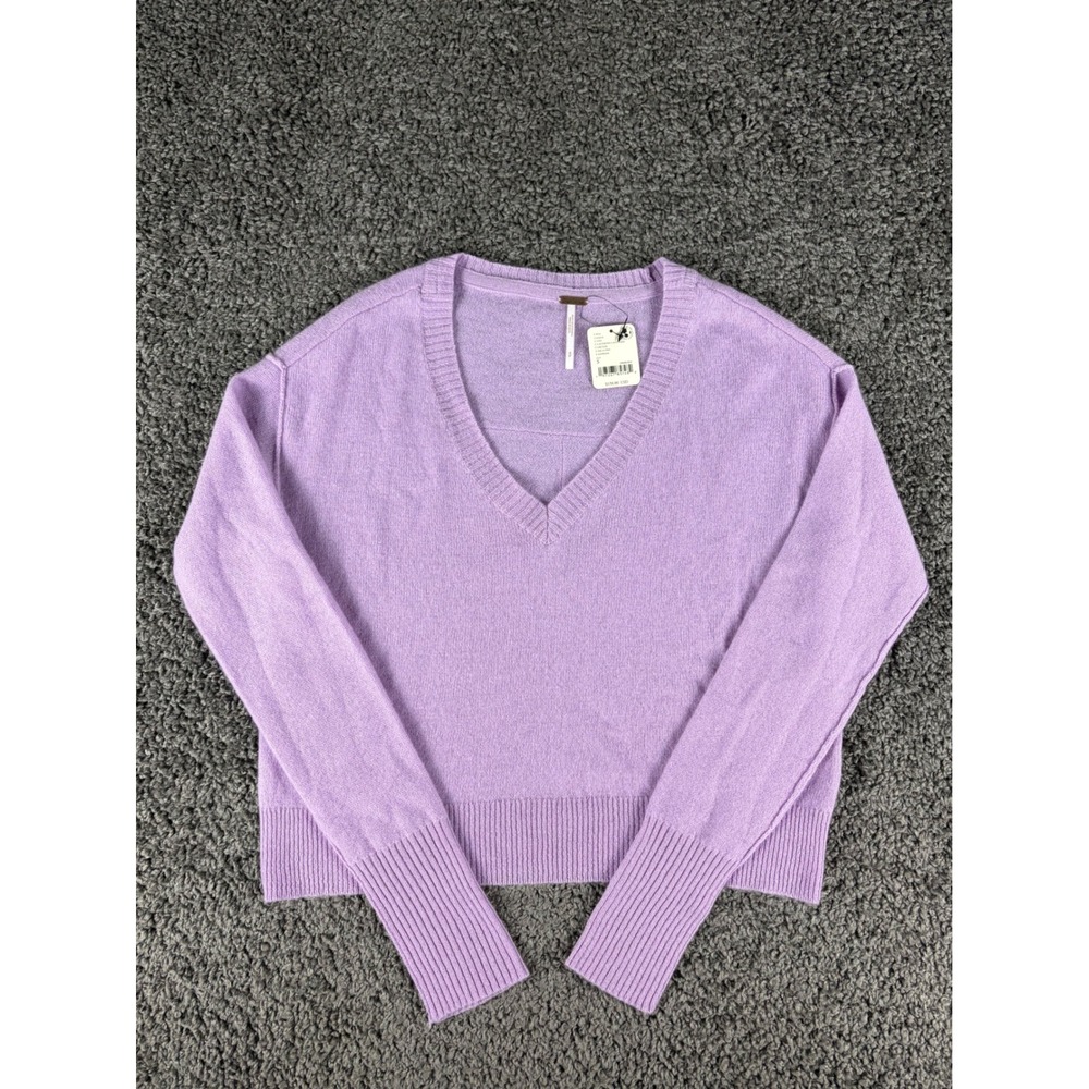 Free People Cashmere V-Neck Sweater SM Laughing Lavender Purple (HOLE IN SLEEVE)